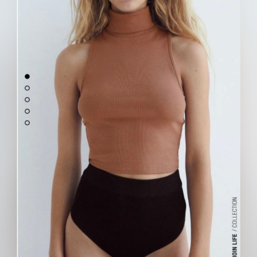 Zara Ribbed High Neck Tank Top